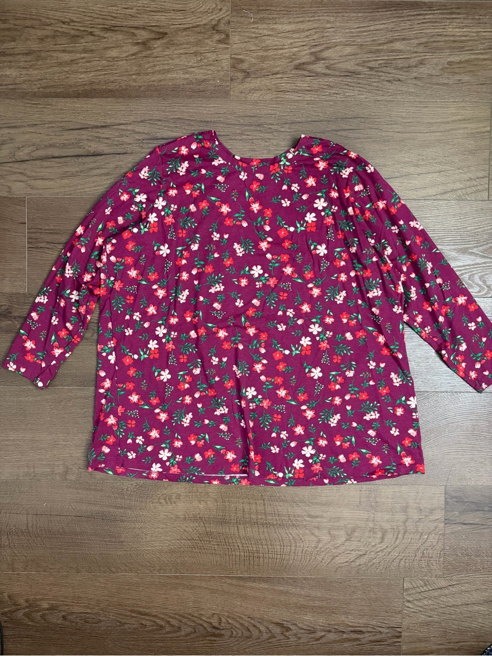 Woman Within Burgundy Floral Print Top